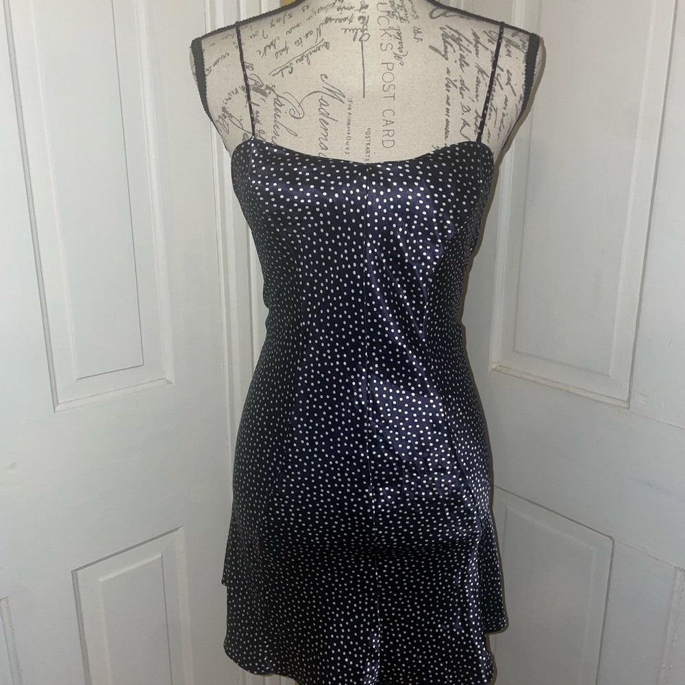 Vintage Dentelle Dark Blue and White Polka Dot Slip Dress